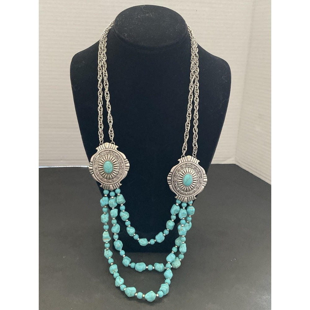 Southwestern Style Costume Jewelry Turquoise Colored Stones Long Necklace